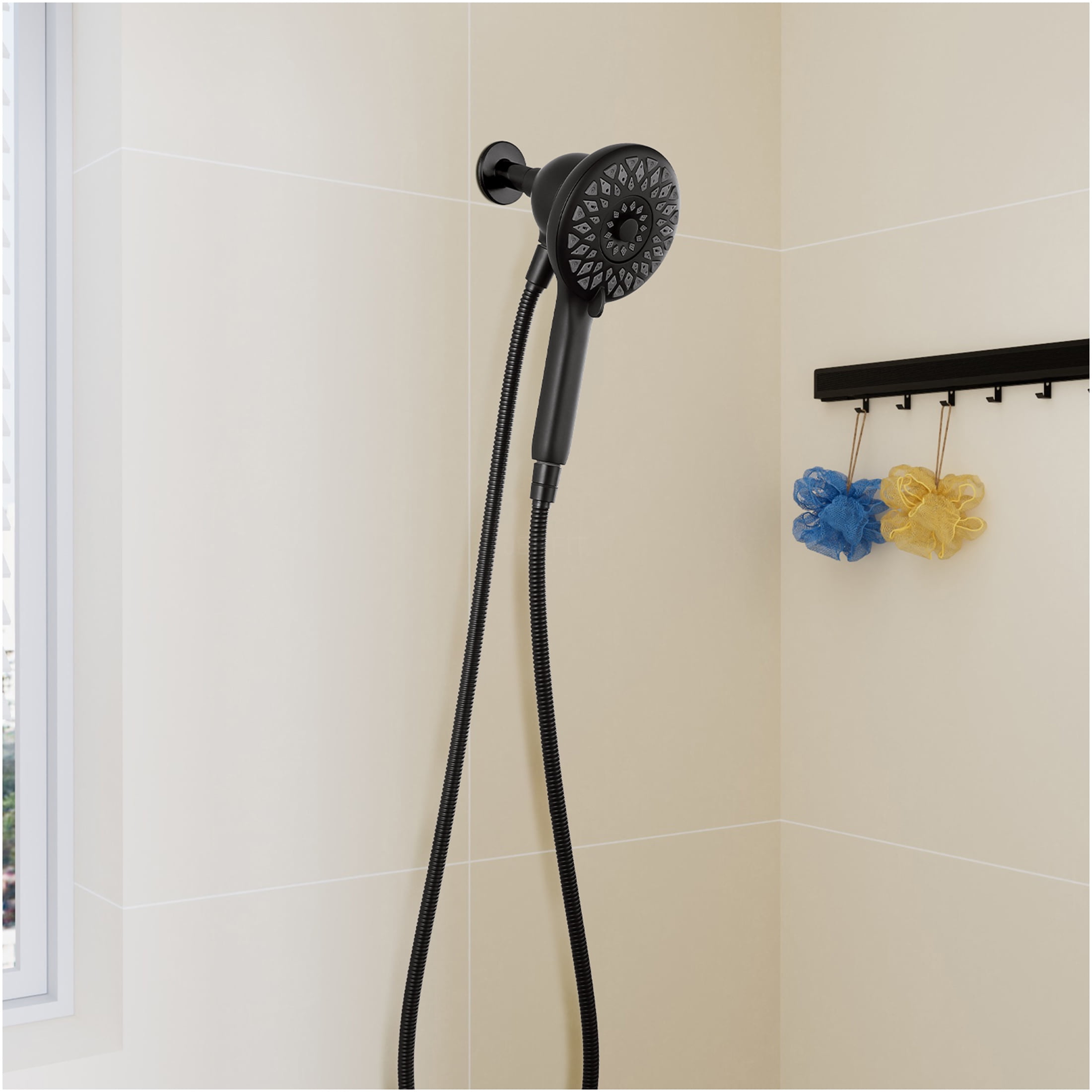 JERFIT Magnetic Handheld Shower Head with 6 Spray Modes, High Pressure Rain Shower Head with 60" Stainless Steel Hose, Matte Black ABS Wall Mount Showerhead for Bathroom