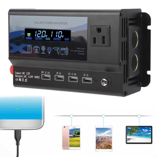 Inversor de Coche ANGGREK 3000W 12-110V con Luz Ambiental LED 4 USB
