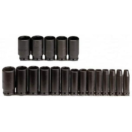 Proto 19 Piece 3/8" Drive Deep Well Impact Socket Set 6 Points, 6mm to 24mm Range, Metric Measurement Standard