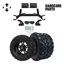 Hardcore Parts 4" Drop Axle Lift Kit for EZGO TXT/PDS (1994.5-2001.5) Gas Golf Cart with 12" Black 'DARKSIDE' Wheels and 22"x11"-12"  DOT rated Mud-Terrain/All-Terrain tires