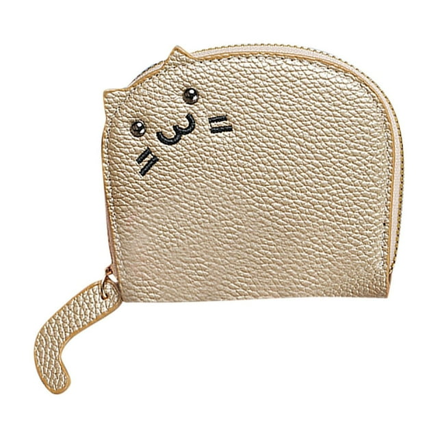 Fashion Solid Color Cat Leather Change Purse - Stylish Purse for Ladies Card and ID Bag Accessory for Daily Use and Travel