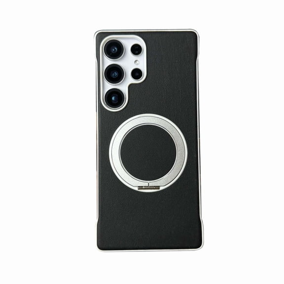 Magnetic Stand Case for Samsung Galaxy S24 Ultra, Compatible with MagSafe, PU Leather Ultra-Thin Bumper Frameless Borderless Minimalist Design Shockproof Cover with Kickstand for Men Women,Blackwhite