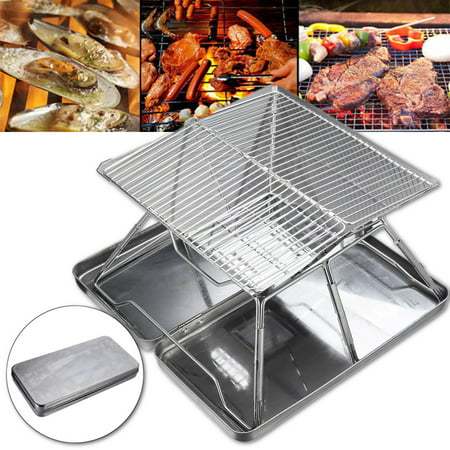 Portable Stainless Steel BBQ Grill Folding Outdoor Camping Travel Charcoal