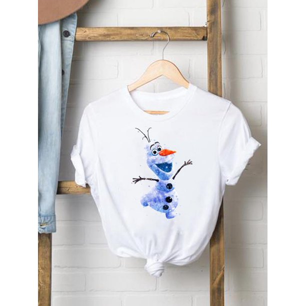 Disney Mickey Mouse Tee Shirt Casual Fashion Princess Watercolor Women Print Clothing Cartoon Graphic Short Sleeve T-shirtsM Gao Jinjia LED