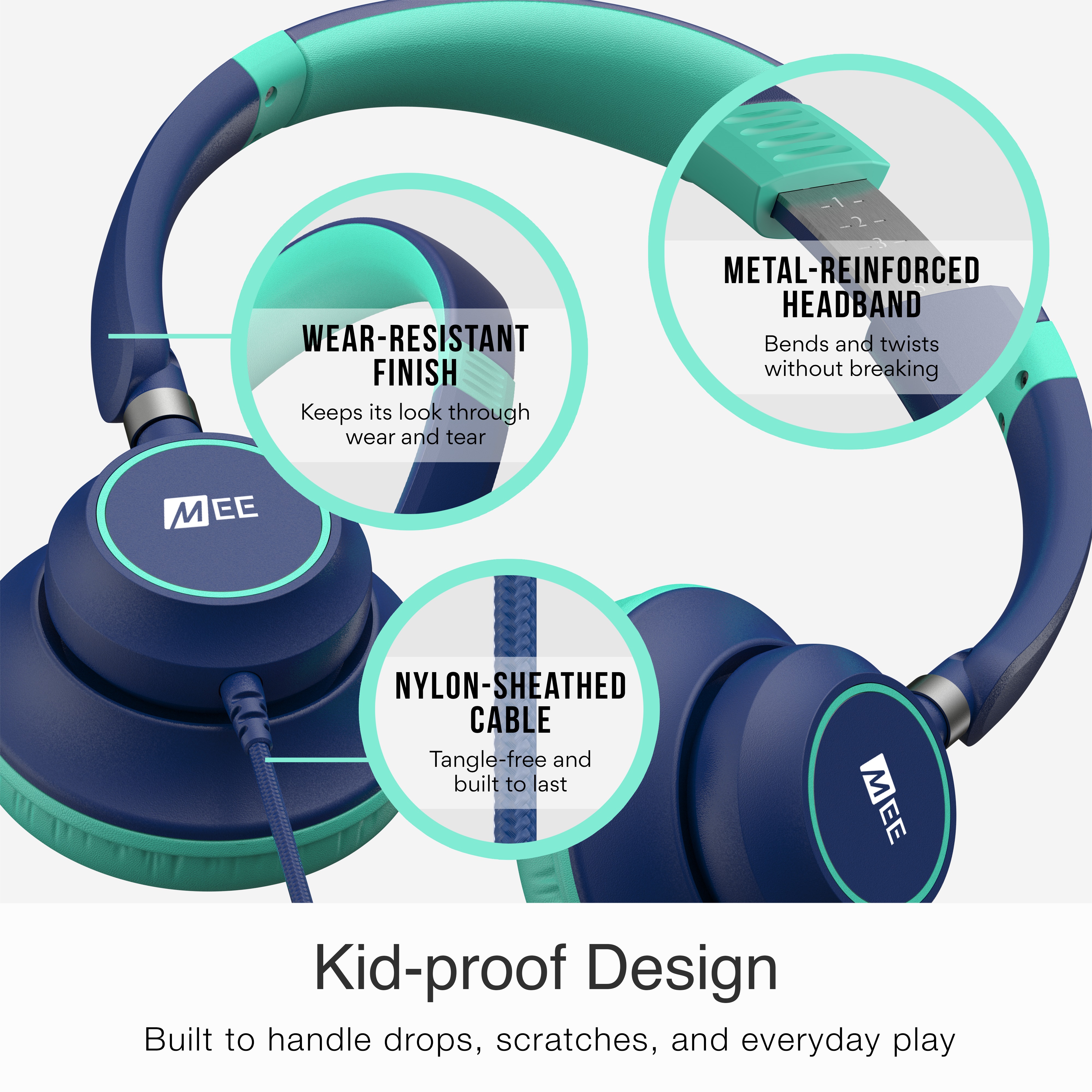 2 Pack Blue MEE audio KidJamz KJ45 Kids Headphones with 3.5mm Plug, Safe Listening for Boys and Girls / Students / School / Library / Classroom with Volume-Limiting Technology and Inline Microphone