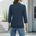 thumbnail image 4 of Women's Polo Shirt 3/4 Sleeve Tops Collared Button Down Golf Tee Casual Work T Shirt Navy 2XL, 4 of 5