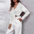 thumbnail image 2 of Luxe Satin-Effect Shirt for Women, Long Sleeve Solid Color Blouse with Imitation Silk Fabric, Elegant Loose Fit Top for Office & Evening Wear,White XL, 2 of 5