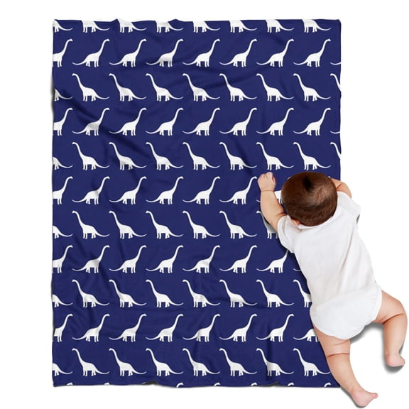 DarkBlue White Dinosaurs Silhouettes Pattern Blanket,Comfortable Soft Flannel Throw Blanket,All Season,Warm Lightweight Blankets for Sofa Bed Couch Living Room Chair,30"x40"