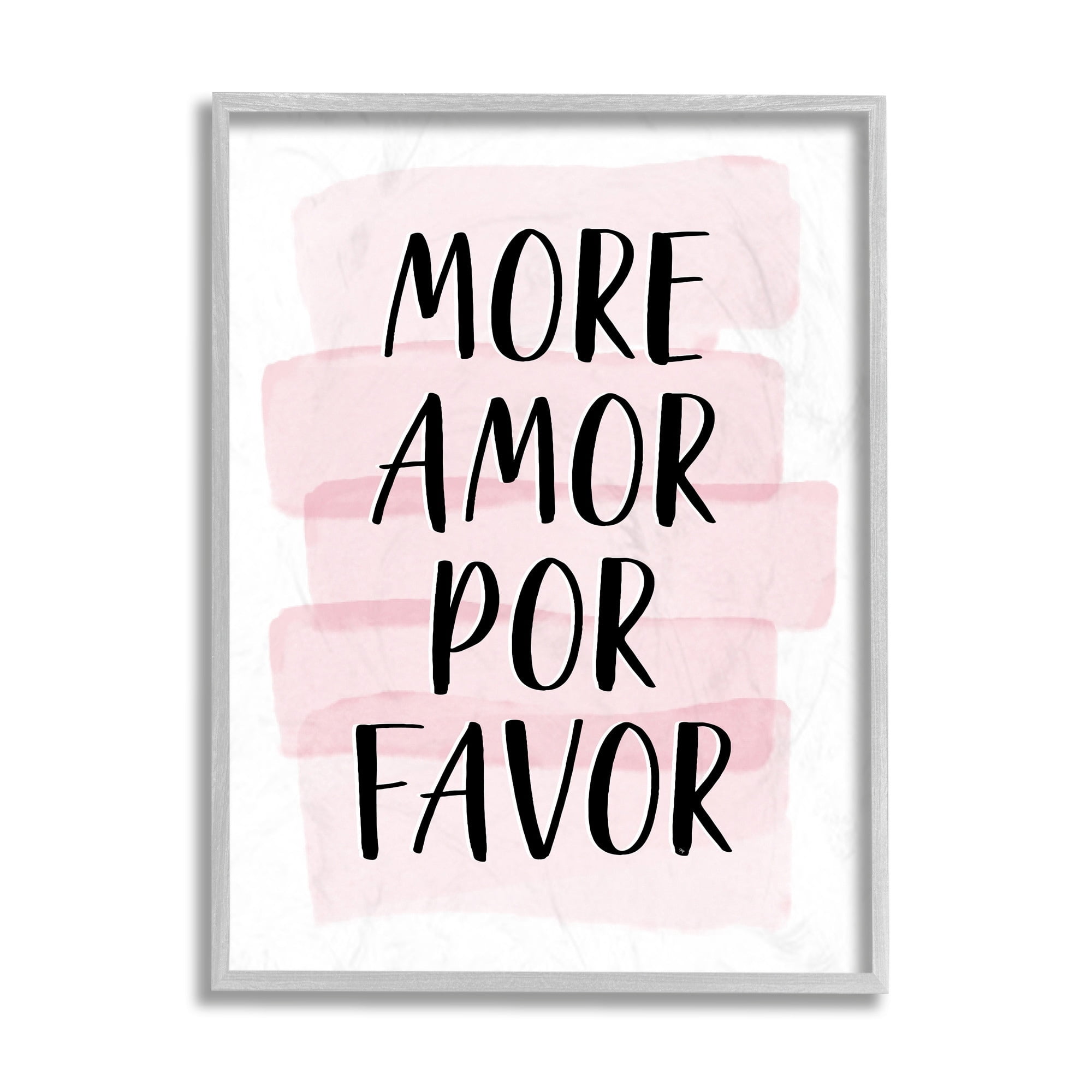 Stupell Industries More Amor Por Favor Phrase Pink Highlight Performing Arts Painting Black Framed Art Print Wall Art, 16 x 20