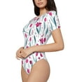 thumbnail image 2 of KLL Women 's Crew Neck Bodysuit Jumpsuits Tulips Flowers Print Short onesies Stretch T Shirts, 2 of 7