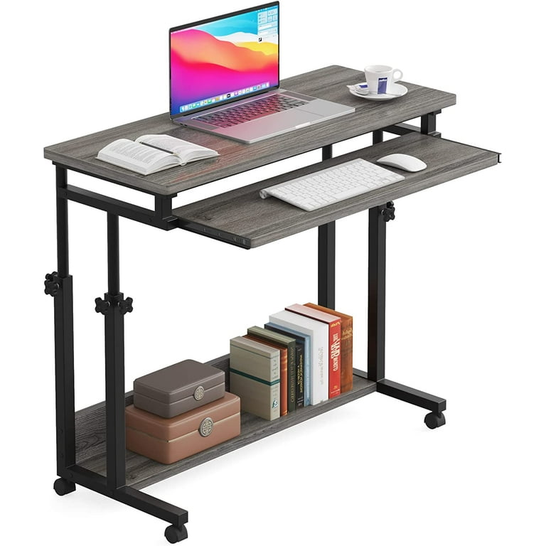 Tribesigns Portable Desk for Sofa and Bed, Height Adjustable Laptop Table  Small Standing Desk Rolling Computer Cart with Keyboard Tray on Wheels for