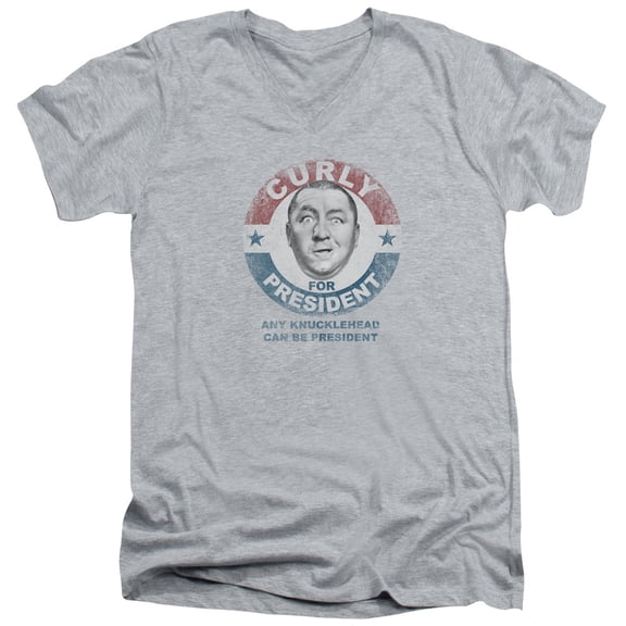Three Stooges - Curly For President - Slim Fit V Neck Shirt - Small