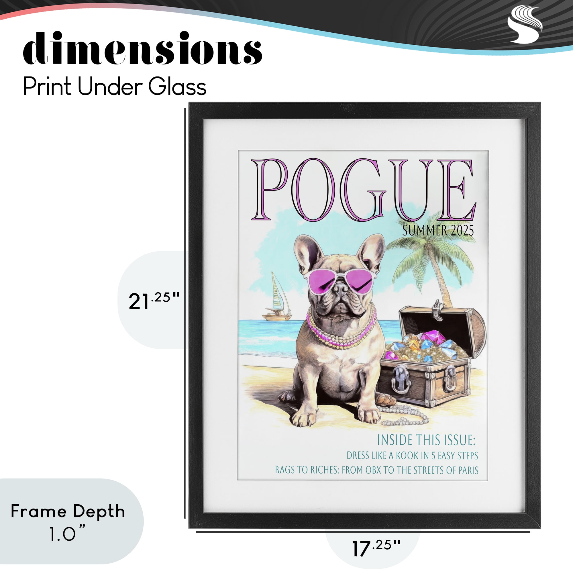 Stupell Industries Pogue Summer Dog Fashion Black Framed Print Under Glass, design by Grotto Studios