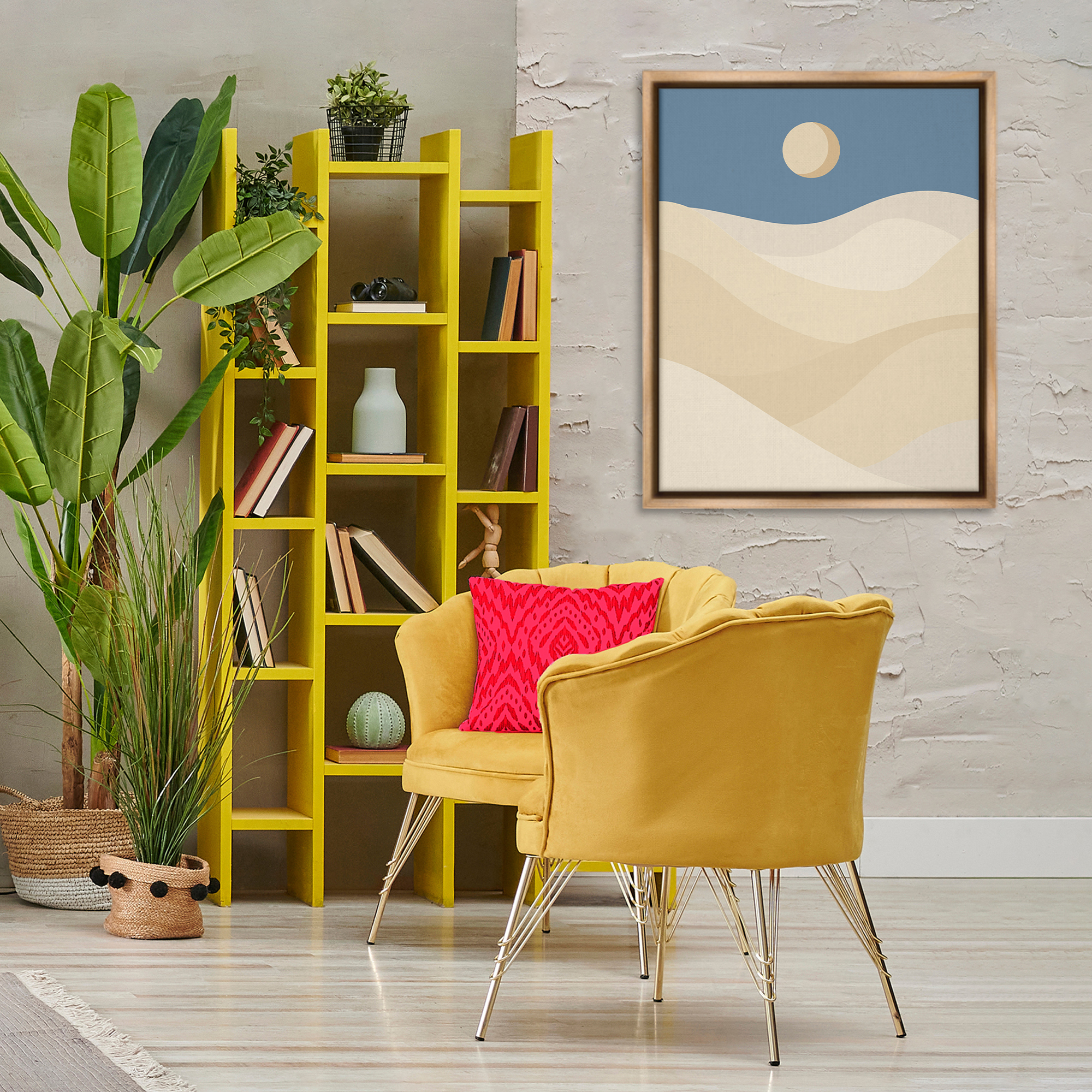 Stupell Industries Desert Dunes & Moon Landscape & Nature Painting Brown Floater Framed Canvas Art Print Wall Art, 25 x 31
