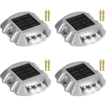 

Solar Pathway Driveway Lights 4-Pack LED Dock/Deck Lights Bright White with Screw Wireless IP68 Waterproof Outdoor Warning Step Lights for Garden Walkway Sidewalk Yard
