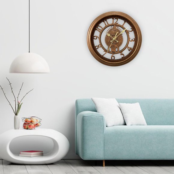 Reloj de pared silencioso sin tictac de 11 pulgadas - Gran 3D País Decorativo Lujo Arte Vintage Steampunk Decoración industrial Cobre Antiguo