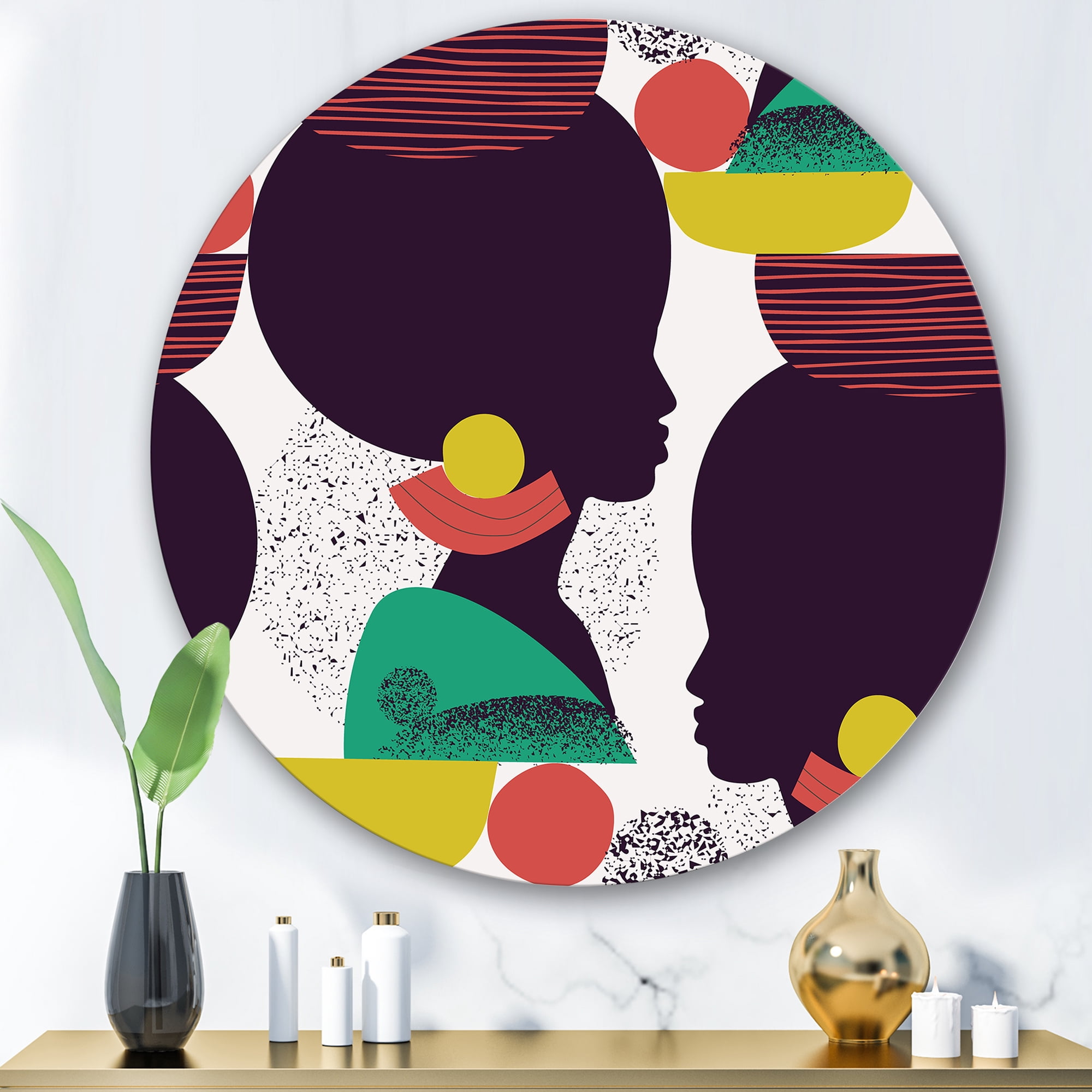 Designart 'Ethnic Geometric Silhouette of African American III' Modern Circle Metal Wall Art 36x36 - Disc of 36