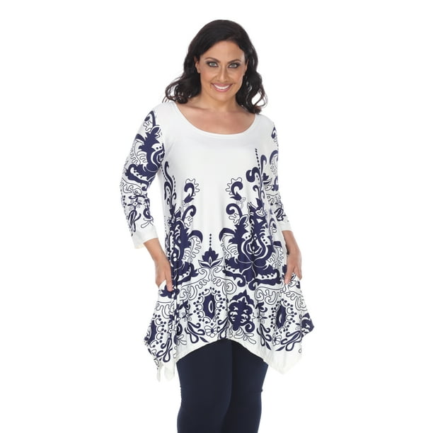 White Mark Women's Plus Size Damask Print Tunic Top - Walmart.com