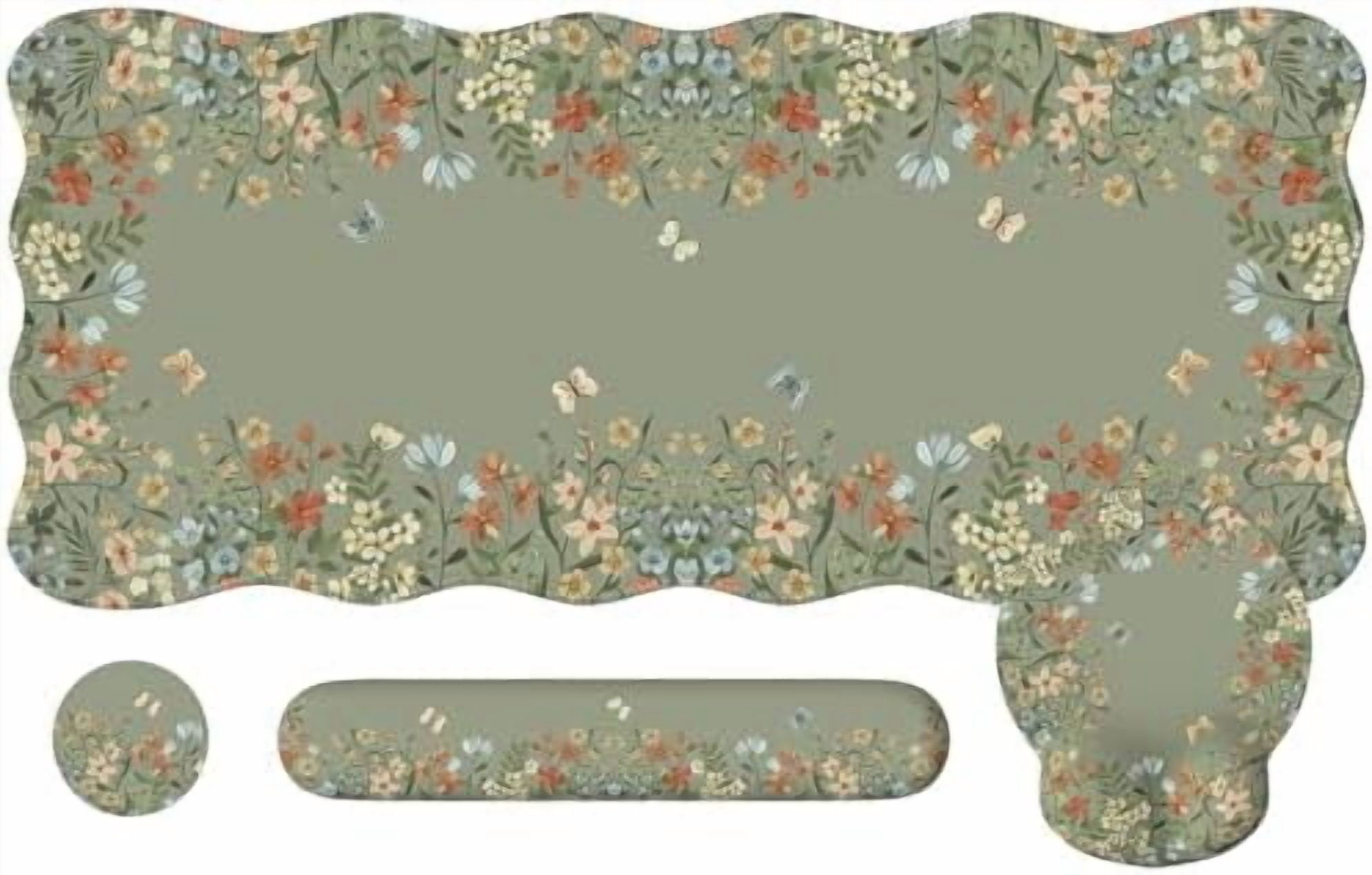 Tekola Desk Mat Set,Large Mouse Pad with Wrist Rest,Ergonomic Keyboard Wrist Support for Women,Girly Floral Computer Mat with Scalloped Edges,Non-Slip Desk Pad Home Office Gaming (Green)