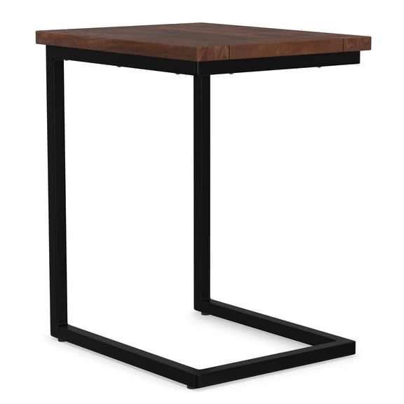 Simpli Home Skyler 16 inch Wide Solid Mango/Metal Industrial C Side Table in Walnut Brown/Black, Assembled