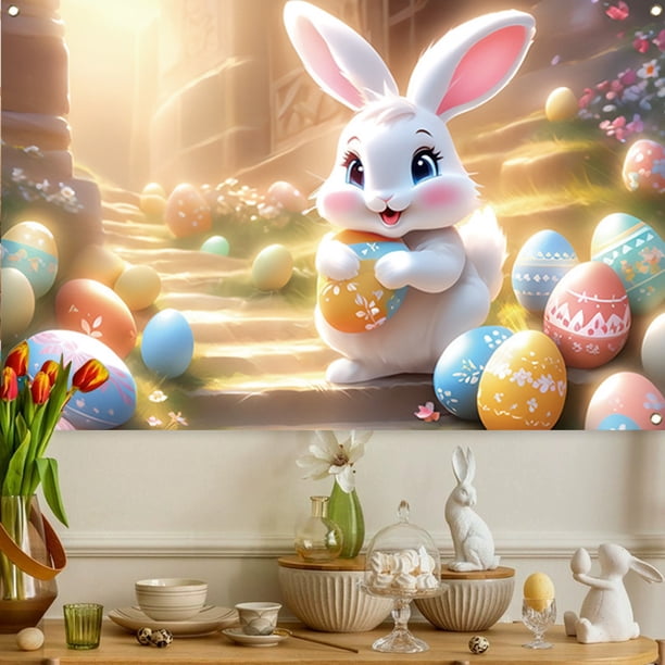 Decoraciones de Pascua, pancartas de Pascua, pancartas navideñas de 3 tamaños diferentes, fondos de Pascua, decoración de pared interior y exterior, valla de jardín, fiesta temática de primavera, panc