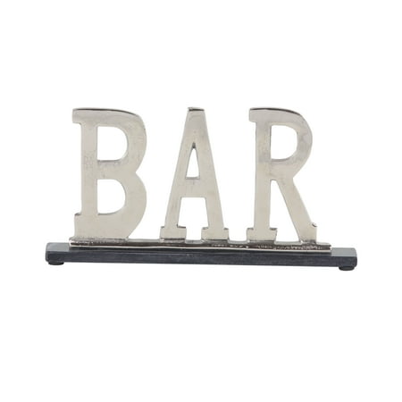 Decmode Modern 8 X 15 Inch Silver Aluminum And Marble Bar Sign Decor image