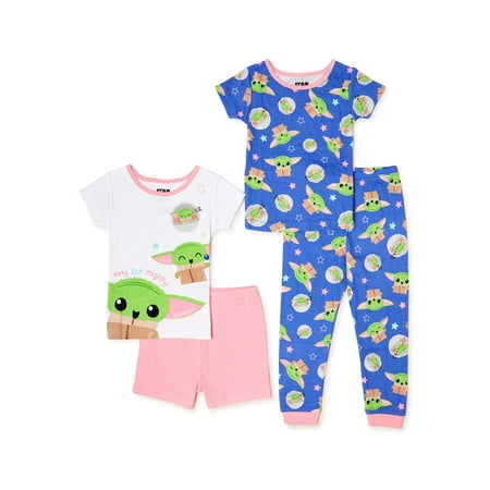 Baby Yoda Toddler Girl T-Shirt, Short, and Pant Pajama Set, 4-Piece, Sizes 2T-4T