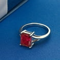 thumbnail image 3 of Gem Stone King 925 Sterling Silver Red Created Ruby Solitaire Engagement Ring for Women (2.80 Cttw, Emerald Cut 9X7MM, Gemstone July Birthstone, Size 9), 3 of 4