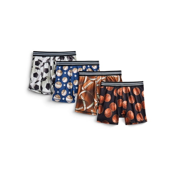 Wonder Nation Boys Underwear Sports Print Boxer Briefs, 4-Pack, Sizes S-XL