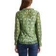 thumbnail image 4 of MODA NOVA Juniors Crochet Lace See Through Floral Ruffle Neck Blouse Green-1 M, 4 of 7
