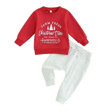 

Baby Boy 2 Piece Outfits Christmas Letter Print Long Sleeve Sweatshirt and Elastic Pants for Toddler Fall Clothes 0-3 Years