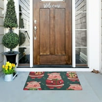 Cartoon Pig with Christmas Gift Doormats Welcome Mats Gate Pads Entryway Outdoor 32" x 20"