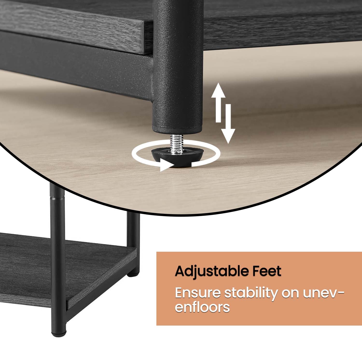 LEDREM Industrial 2-Pack Accent End Tables, Sturdy Steel Frame & Particleboard, Easy assembly, Adjustable Feet Slim Side Table, Gray and Black
