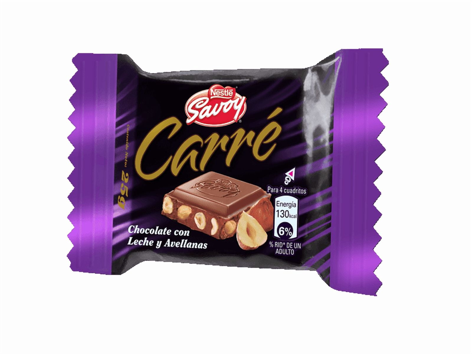 Savoy Carre Milk Chocolate with Hazelnuts – 16-Pack (25g/0.88oz Each)
