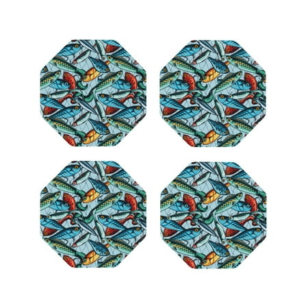 

Matuu Colorful Fishing Baits for Cup Coasters Set of 4 Leather Coasters Desk Coasters for Office Measures 4” x 4”-Octagon