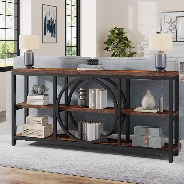 Tribesigns Extra Long Console Table, 70.9 inch Narrow Sofa Tables with 3 Tier Wood Storage Shelves
