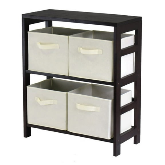 Contemporary Home Living Set of 5 Espresso Brown and Beige Wide Storage Shelf and Baskets, 29"