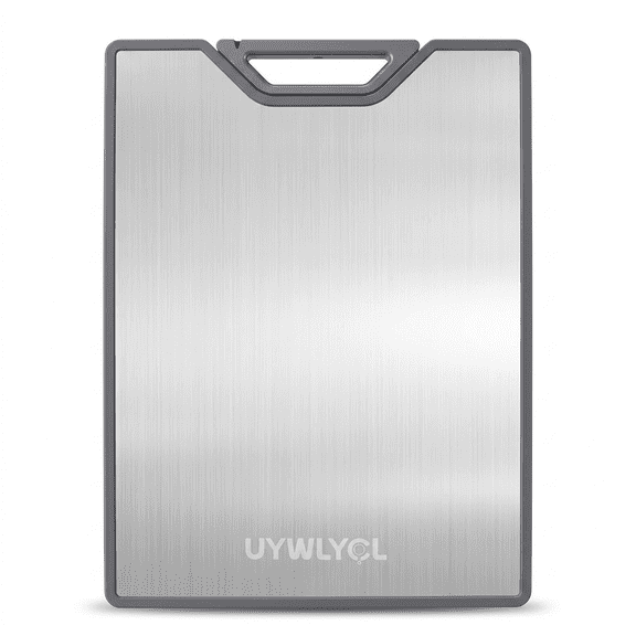 Stainless Steel Cutting Board for Kitchen, Double-Sided Chopping Board with Easy-Grip Handle, Heavy Duty Metal Cutting Board for Meat, Veggies & Fruit, Dishwasher Safe, Non-Slip Design