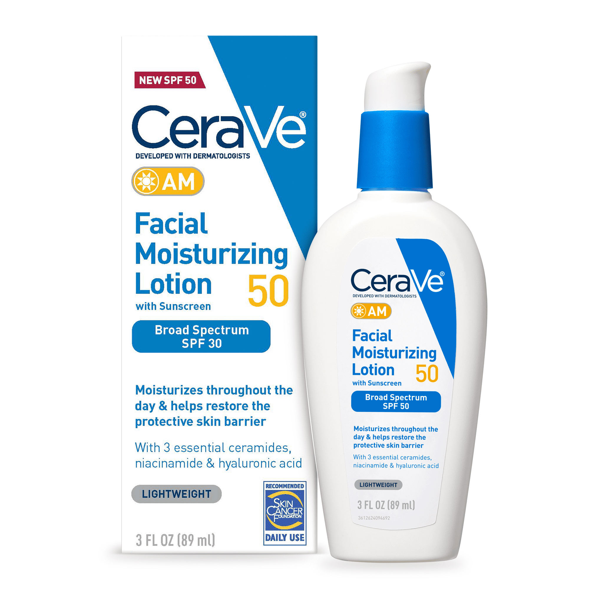 CeraVe AM Niacinamide Broad Spectrum SPF 50 Facial Moisturizer for Normal to Oily Skin, 3 fl oz