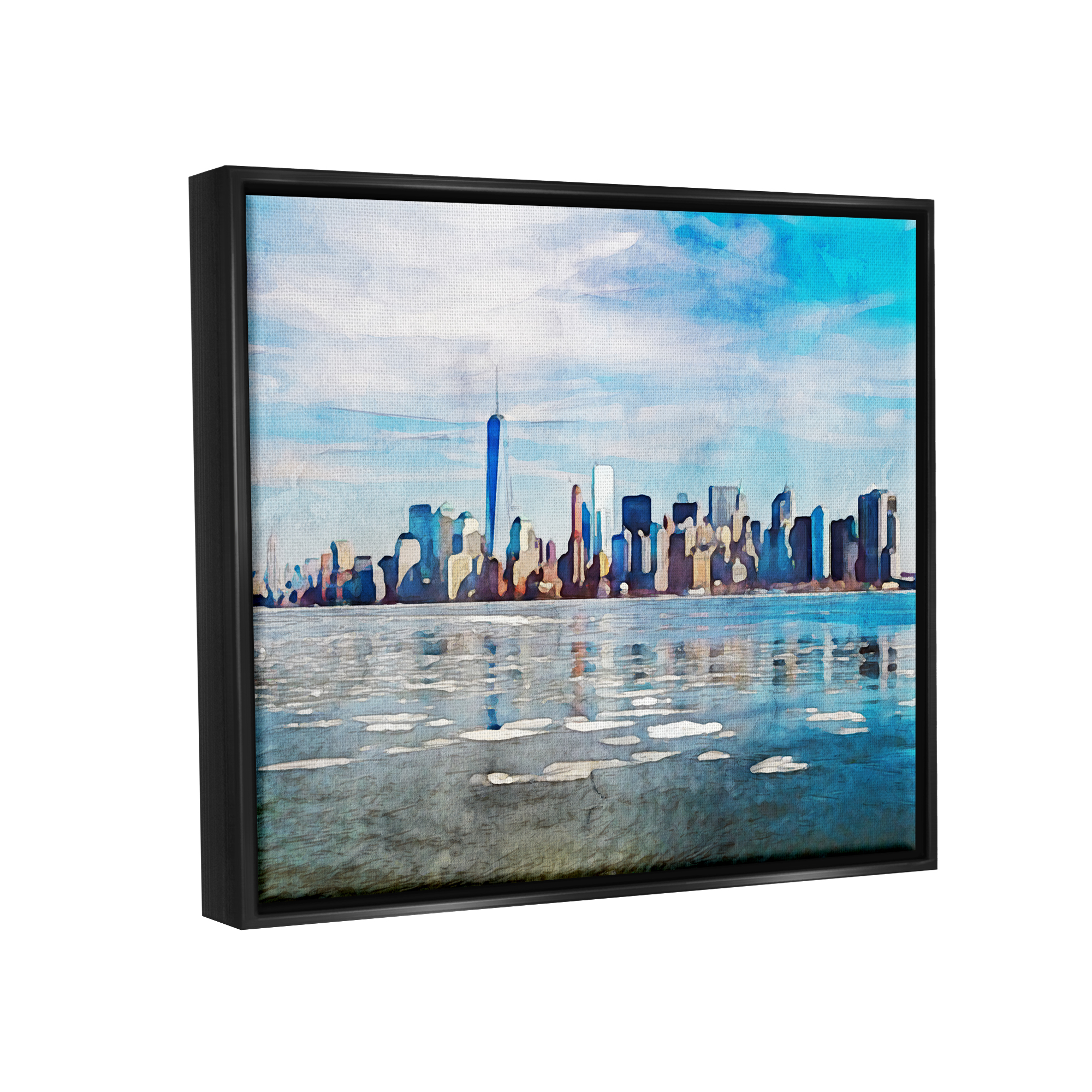 Stupell Distant New York City Skyline Buildings Travel & Places Painting Black Floater Framed Art Print Wall Art