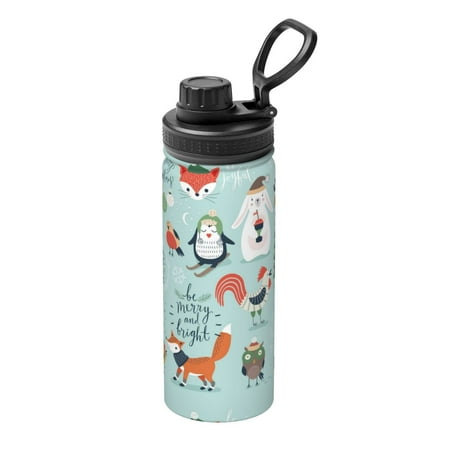 

Tebeau Christmas Winter Animals Print Water Bottle 18oz Sports Insulated Kettle Stainless Steel Outdoor Drinking Bottles Fashion Travel Cup