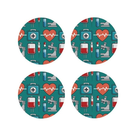 

Matuu Medical Elements for Cup Coasters Set of 4 Leather Coasters Desk Coasters for Office Measures 4” x 4”-Round Shape