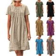 thumbnail image 1 of Sentmoon Robes Longues d'Été pour Femmes 2025 Col Rond Robes de Travail pour Femmes 2025 Couleur Unie Manches Courtes Robe en Lin Tendance pour Plage Café m, 1 of 6