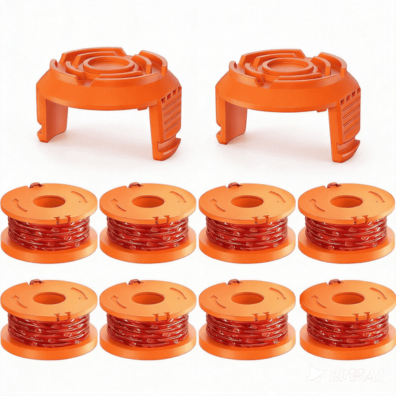 8 Pack 0.065'' 10FT Replacement Trimmer Spool Line String Weed Spool with 2 Caps Compatible with WORX WA0010/WA6531