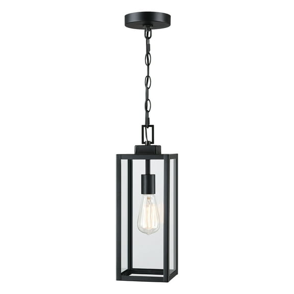 Matte Black Outdoor Lighting Hanging Lantern Pendant Light with Clear Glass for Porch, Balcony, Patio, House