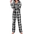 thumbnail image 2 of Women's 100% Cotton 2 Piece Sleepwear Button Up Classic Plaid Pajama Set (White, S), 2 of 2