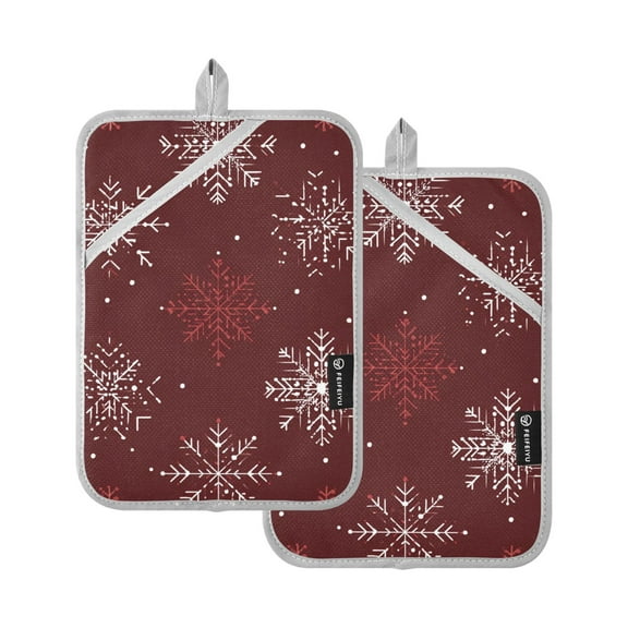 Elegant Snowflakes Christmas Potholders Heat Resistant Pot Holder Set of 2 Oven Hot Pads with Pocket