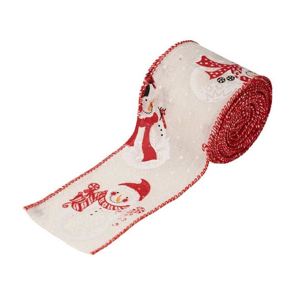 Christmas Wired Edge Ribbon 15ft - Red Burlap Bow with Snowflake Reindeer Design for Gift Wrapping, Holiday DIY Crafts, Sewing and Xmas Decor Supplies