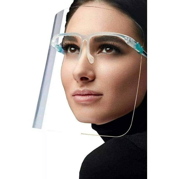 Paquete de 10 viseras faciales transparentes de plástico resistentes, visera protectora de cara completa, protector facial, película protectora que se debe despegar