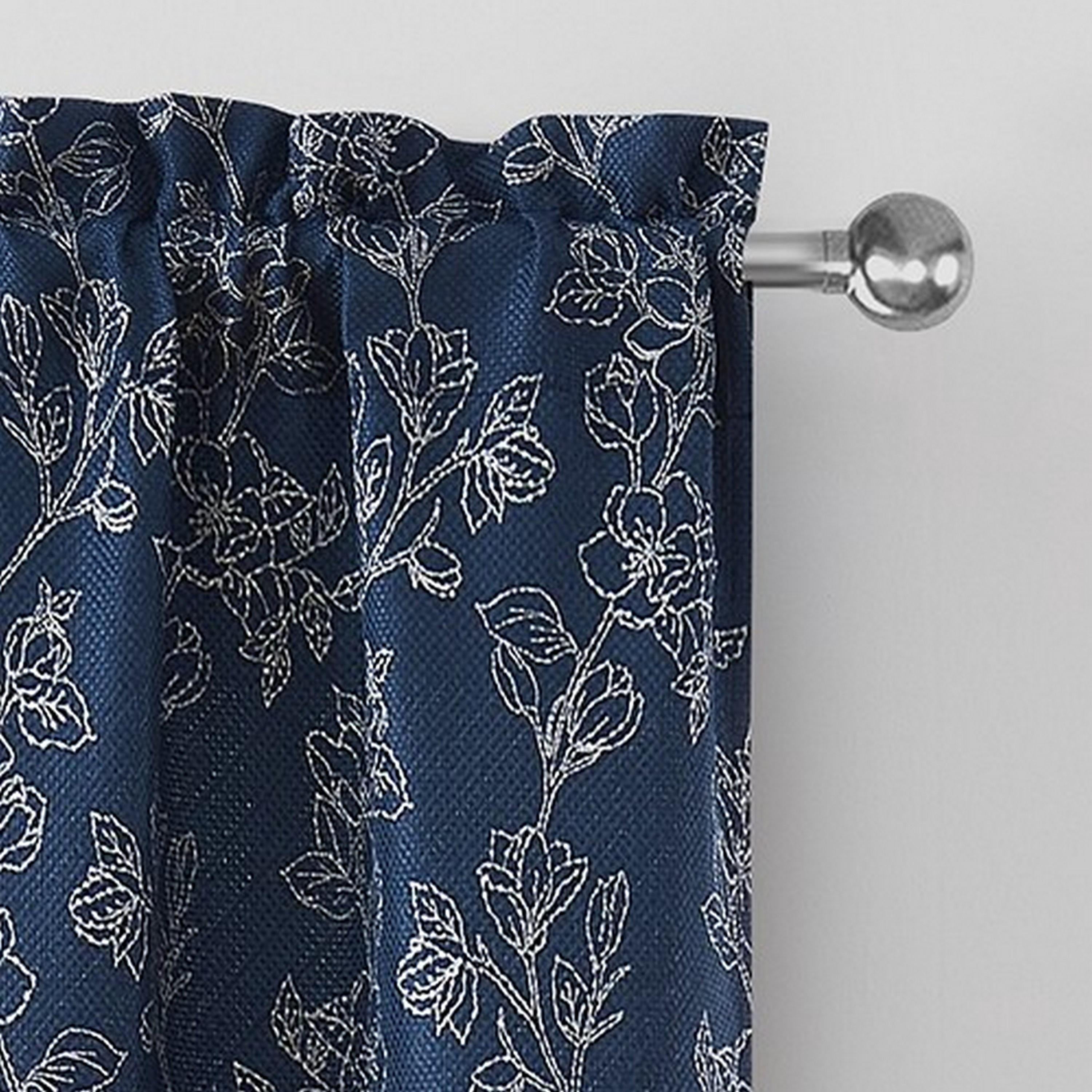 VCNY Home Carmen Navy Blue Floral Rod Pocket Blackout Curtain Panel, 52" x 84"